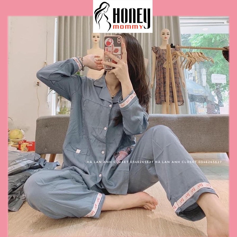Bộ Bầu Pijama Dài Tay Quần Dài Và Sau Sinh 2 Chức Năng Có Khóa Cho Con Bú Mặc Ở Nhà Mùa Hè Ht4622 Honey Mommy