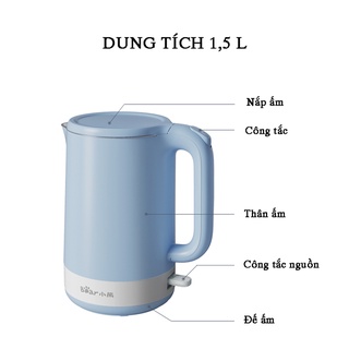 Ấm siêu tốc, ấm đun nước chính hãng Bear model: ZDH-Q15J1, dung tích 1.5L, công suất 1500W, đun siêu tốc
