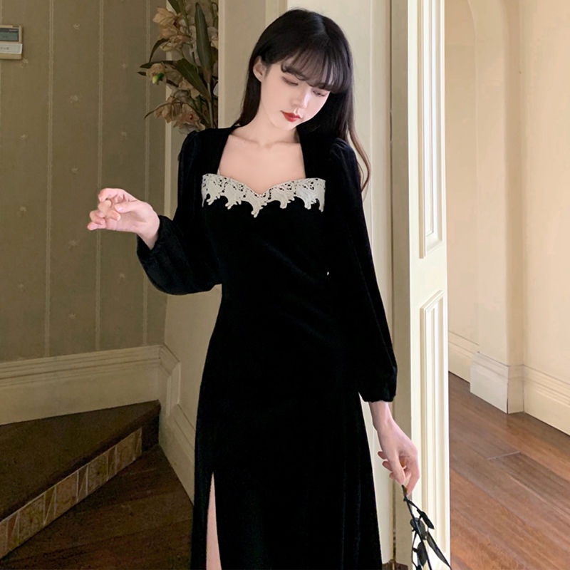 COZOK Đầm Dài Tay Xẻ Tà Thời Trang Trẻ Trung