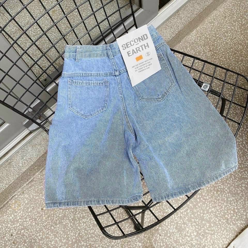 Quần Short Jean Nữ Trơn Cạp Cao Dáng Rộng Chất Quần Bò Dày Dặn