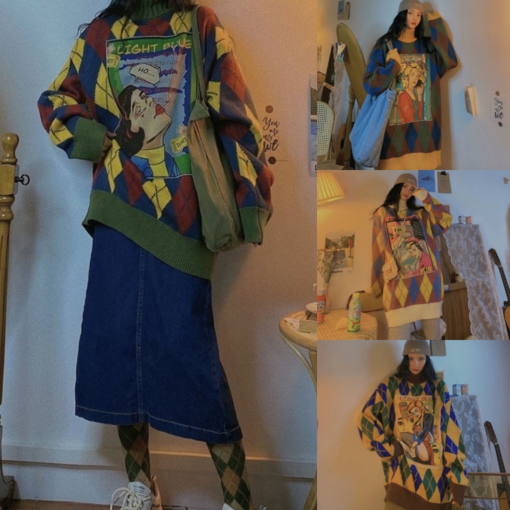 Áo sweater dài tay cổ cao dáng rộng thời trang mới cho nữ