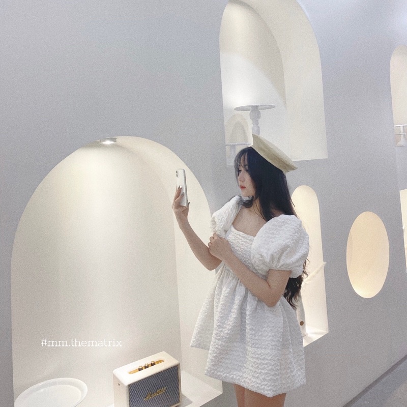Áo váy xốp tay bồng lưng nơ - Jennie dress kèm ảnh thật