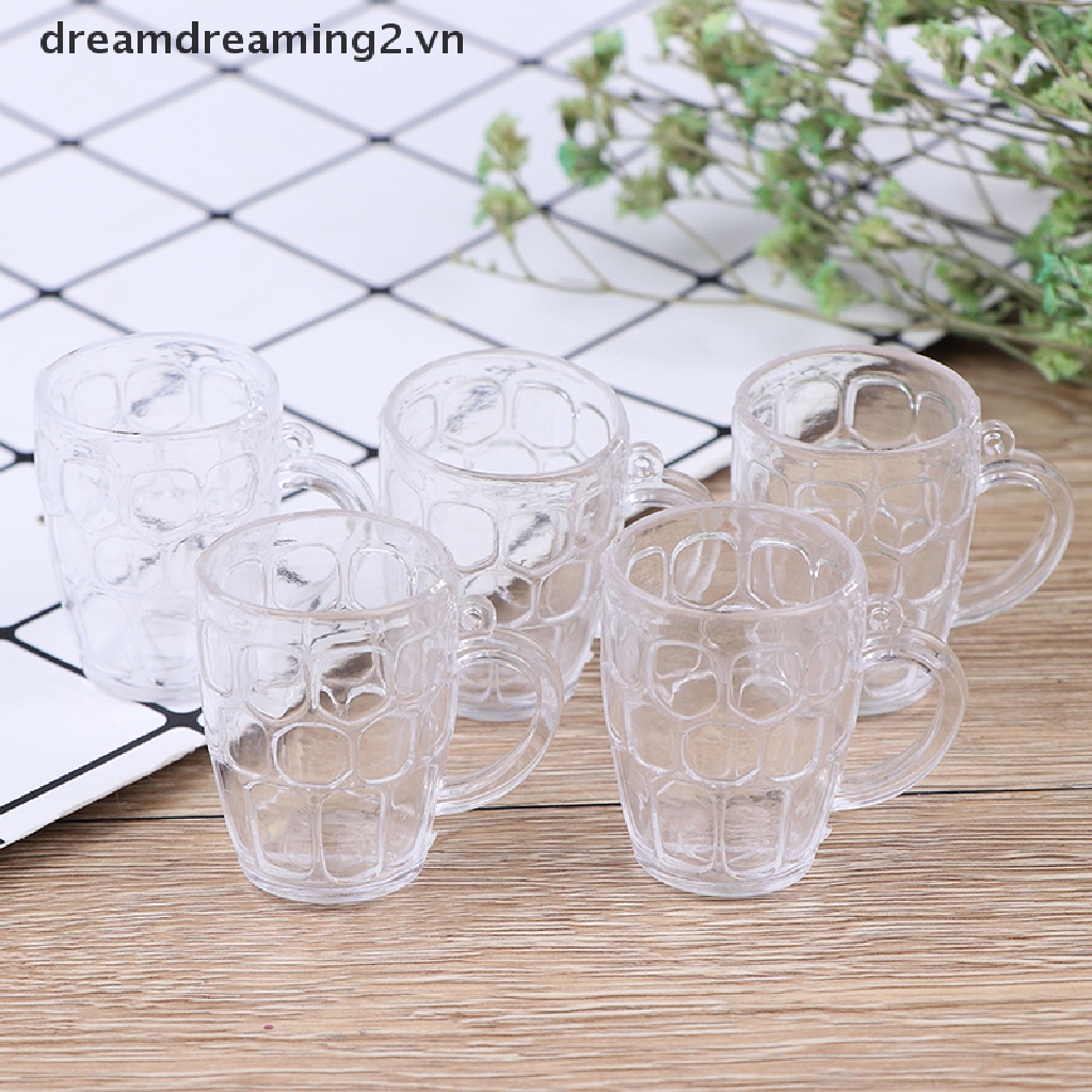 Bộ 5 ly bia bằng nhựa trong suốt trang trí nhà búp bê tỷ lệ 1:12