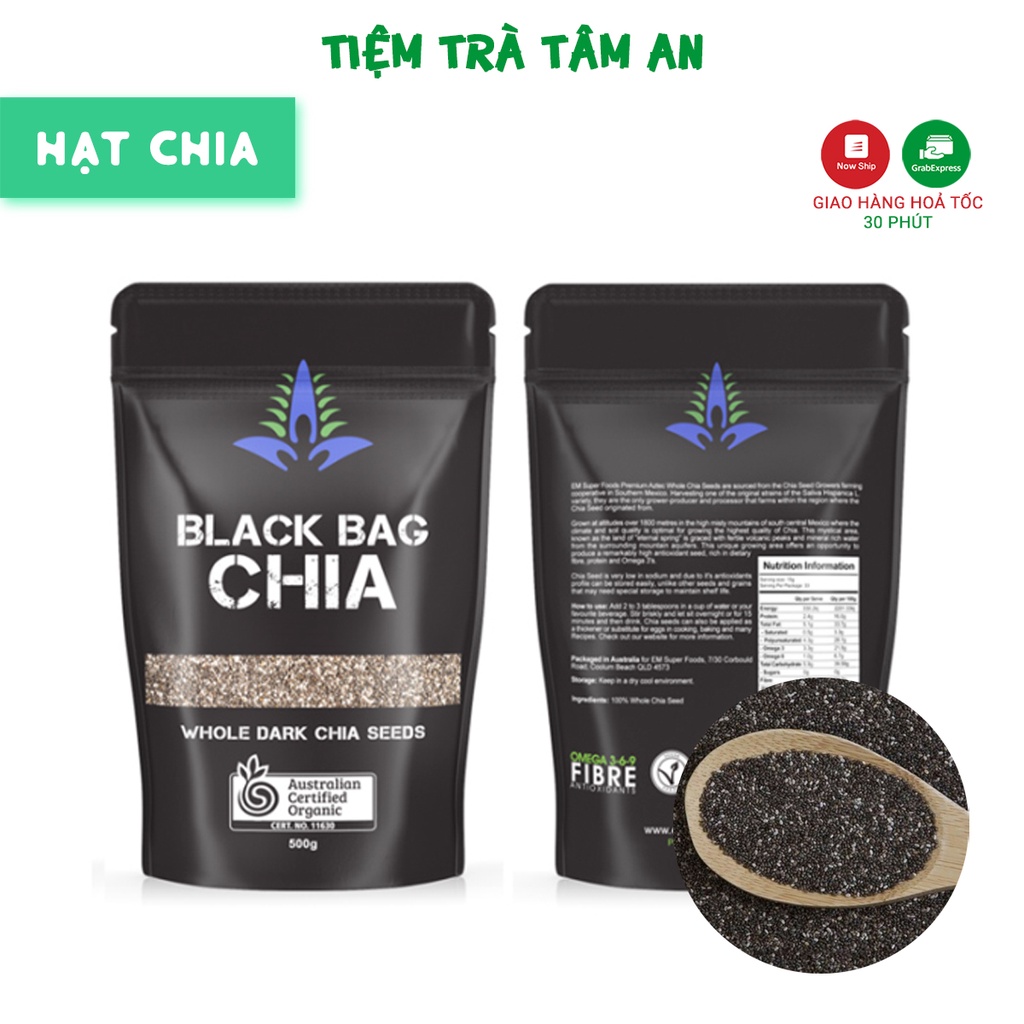 Hạt chia Úc Black Chia seeds, gói 100g, 200g, 500g - Tiệm Trà Tâm An