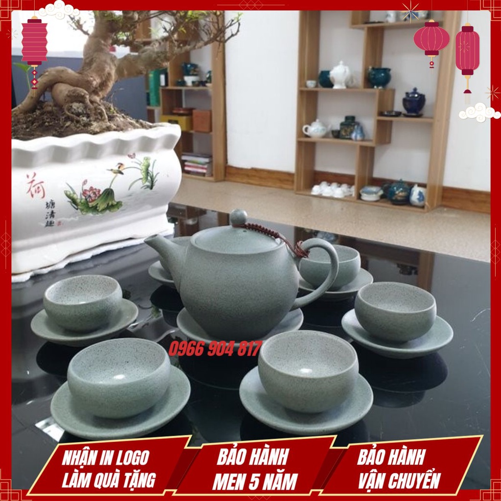 Bộ Ấm Chén Uống Trà, Bộ Ấm Chén Bát Tràng Cao Cấp - Hồng Sa Thạch Nguyên Mộc