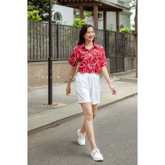 Áo sơ mi croptop họa tiết