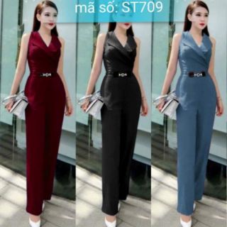 Thêm size XL XXL Jumpsuit đồ bay lền dài cổ bẻ kèm belt giống Bạch Nguyễn