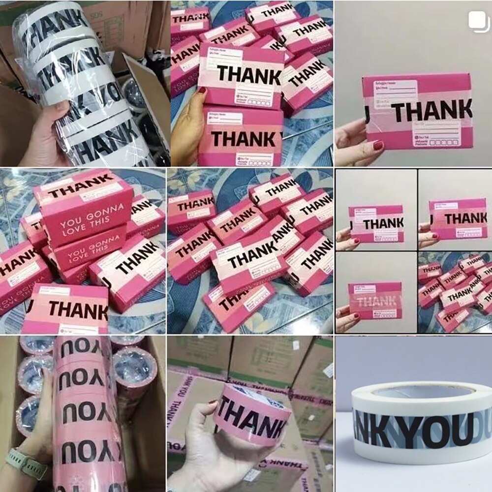 Cuộn băng keo in họa tiết chữ thank you 4.5cm x 100M dùng để trang trí / gói quà