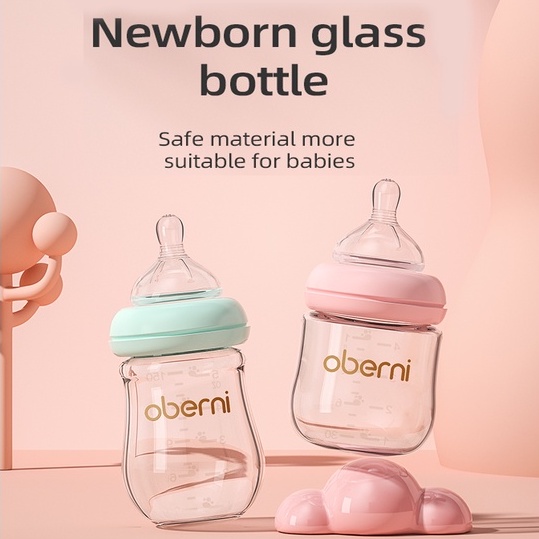 Bình sữa bằng thủy tinh miệng rộng 120ML 150ML #O-2060 chống đau bụng cho trẻ sơ sinh