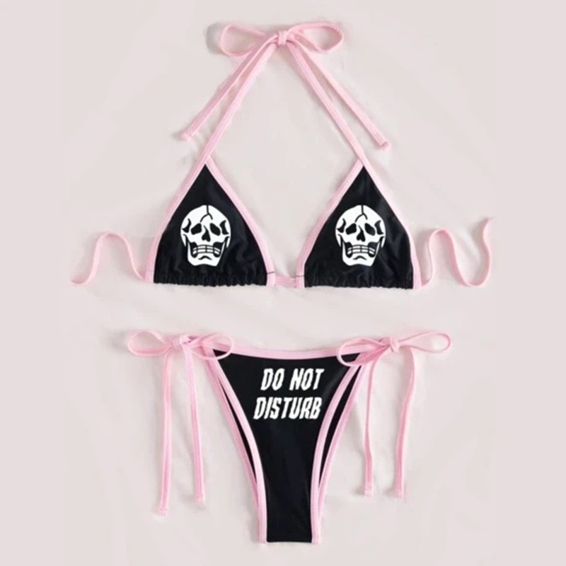 Bộ Bikini 2 Mảnh Lưng Thấp In Họa Tiết Đầu Lâu Cho Nữ