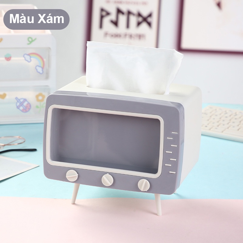 Hộp đựng khăn giấy tivi, kệ để điện thoại 2in1 hộp đựng khăn giấy cao câp nhựa ABS