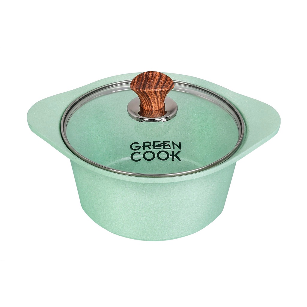 Nồi đúc chống dính đáy từ men đá Green Cook xanh ngọc công nghệ Hàn Quốc (18-20-24cm) - Hàng chính hãng