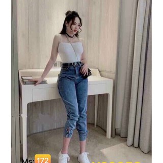 Quần Jean phom baggy bo ống chân có nút cài siêu chất Ly850