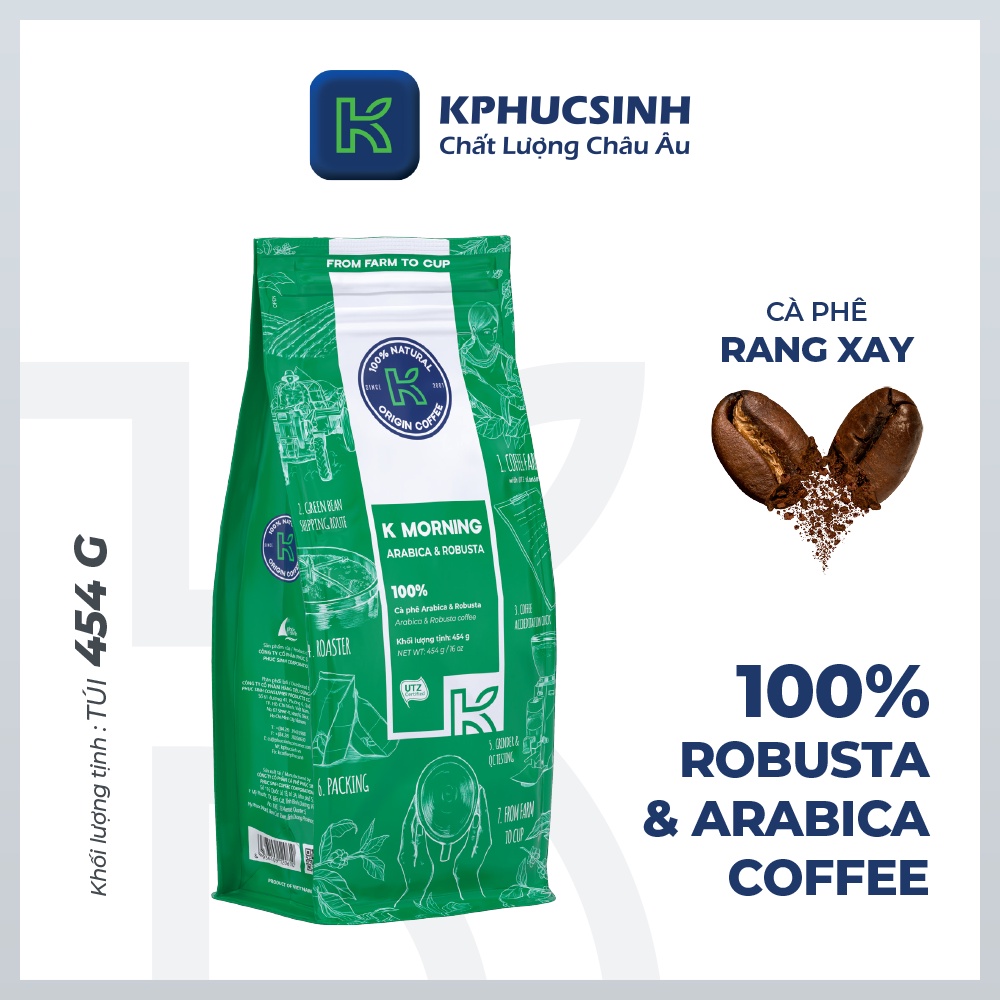 Combo 2 túi cà phê rang xay xuất khẩu K Morning 454g/gói KPHUCSINH - Hàng Chính Hãng