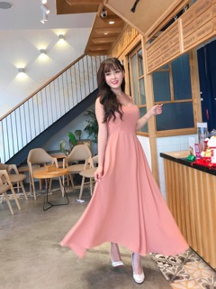Đầm maxi hai dây hở lưng có mút ngực