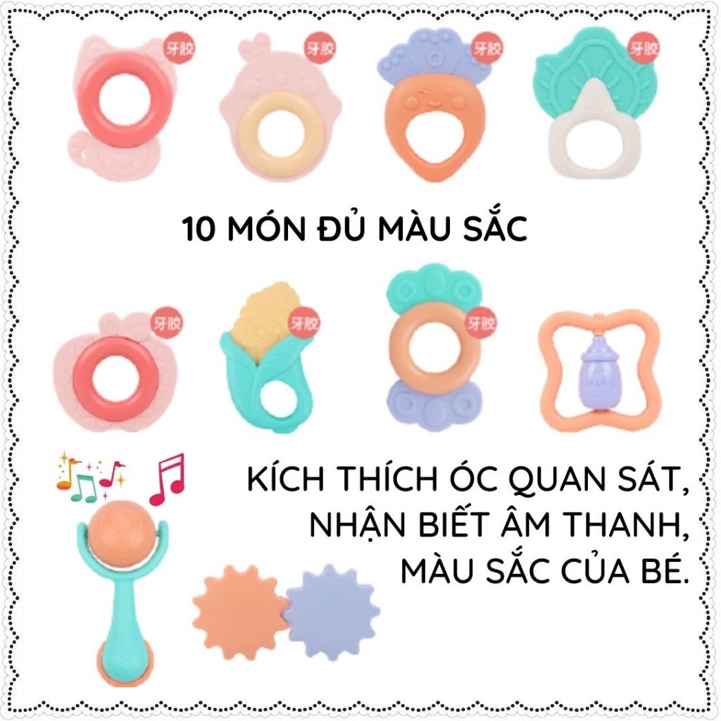 Đồ chơi gặm nướu cho bé xúc xắc 10 món Baby Rattle đồ chơi trẻ em cắn răng nhai mềm nhựa ABS cao cấp không tái chế