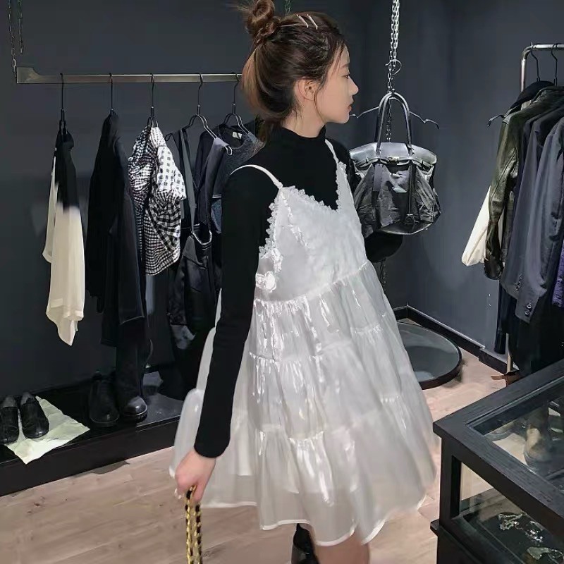 [Có ảnh thật]Đầm babydoll 2 dây đáng yêu Lila Dress+áo đen/áo kem dài tay phong cách ulzzang Hàn Quốc SAM SAM BOUTIQUE | BigBuy360 - bigbuy360.vn