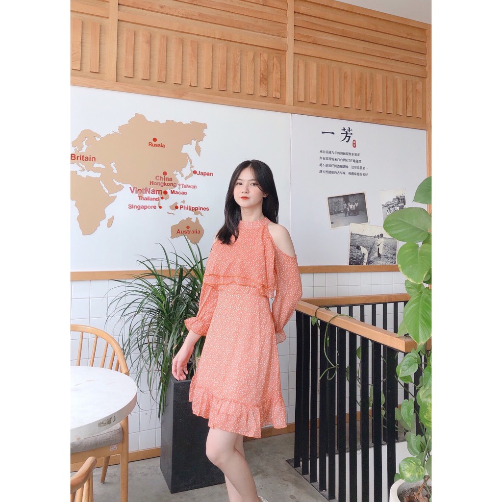 ĐẦM VOAN TÍM HỞ VAI BÈO CỔ TAY DÀI CÓ DÂY CỘT EO PHÍA SAU DÁNG XÒE-hình thật shop chụp | BigBuy360 - bigbuy360.vn