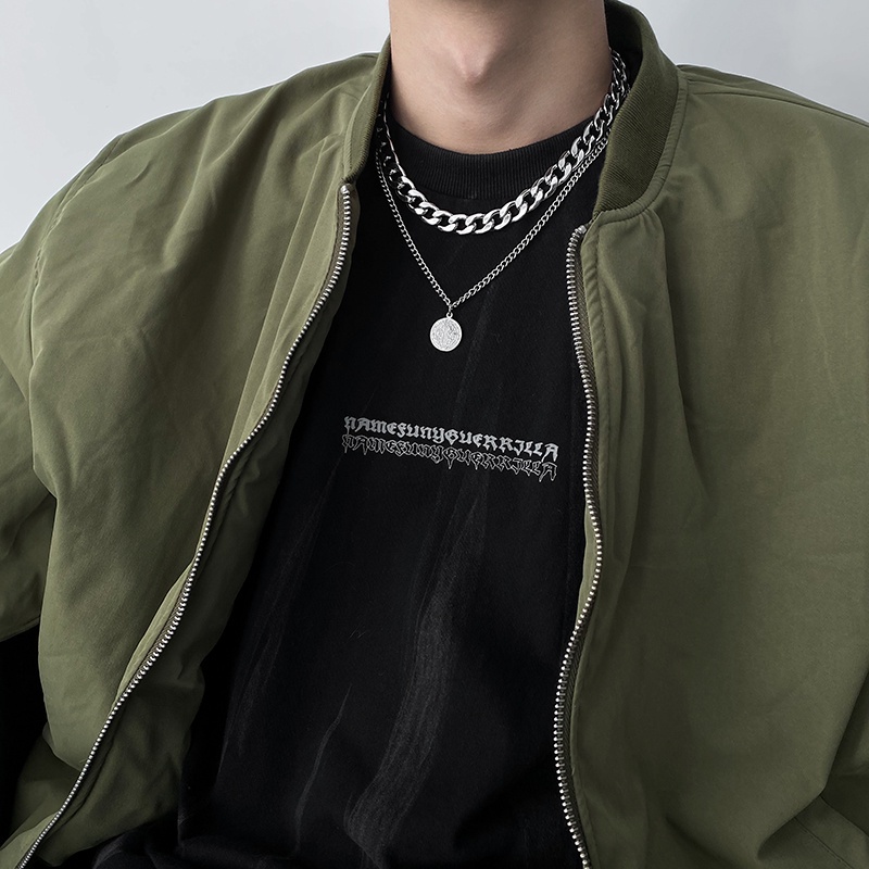 Vòng cổ thép titan mặt tròn khắc chữ phong cách hiphop thời trang