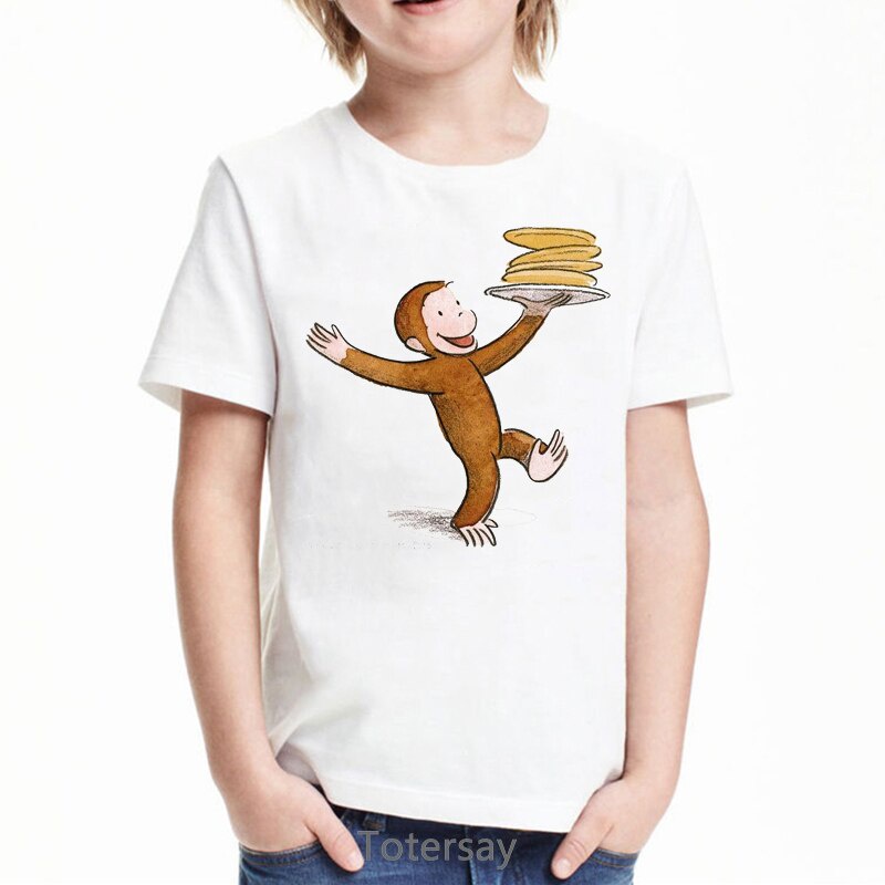 2020 Funny Kids Clothes Curious George Cartoon Print T Shirt For Boys Monkey Eating Banana Tshirt Camisetas Summer Tops For Boys
