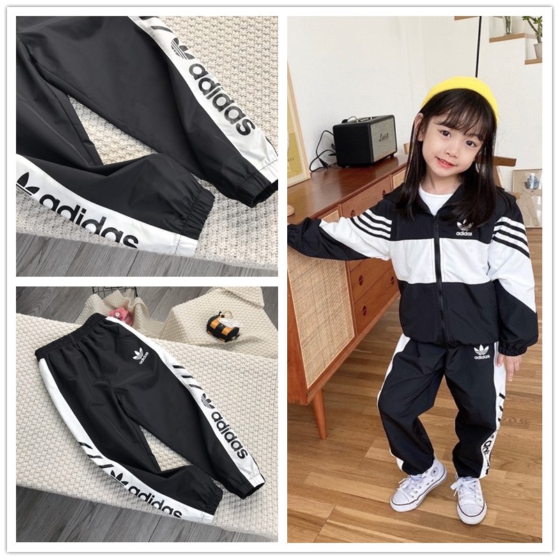 Bộ quần áo khoác thể thao Hoodie Adidas dáng rộng năng động có khóa kéo cho trẻ em