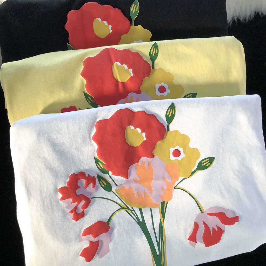 Áo Thun Cotton Tay Ngắn In Hình Hoa Phong Cách Đường Phố Âu Mỹ Cho Cặp Đôi