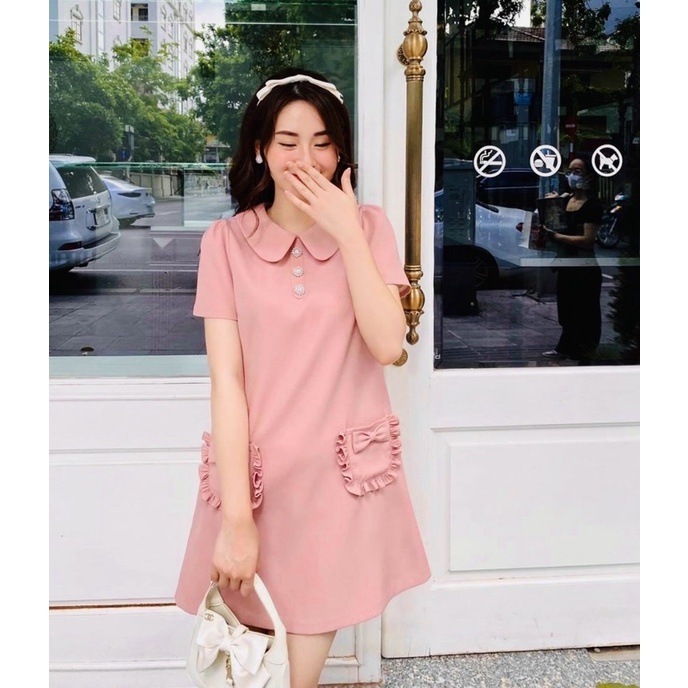 ⚡️SALE SHOCK 50%⚡️ ❣️XẢ HÀNG CUỐI NĂM❣️ Đầm suông nữ phối túi bèo hồng