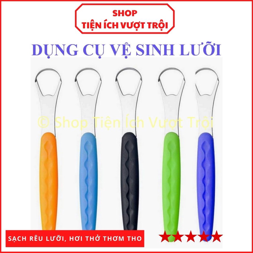 Bộ nạo lưỡi cả hộp, cây rơ lưỡi bằng Inox 304 tay cầm chống trượt nhiều màu, làm sạch rêu, bột lưỡi-Tiện Ích Vượt Trội