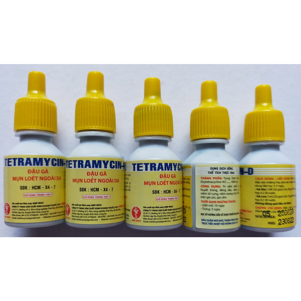 5 lọ sản phẩm trị bệnh đậu gà, đậu chim TETRAMYCIN 10 ml (dùng cho gà đá và chim cảnh)