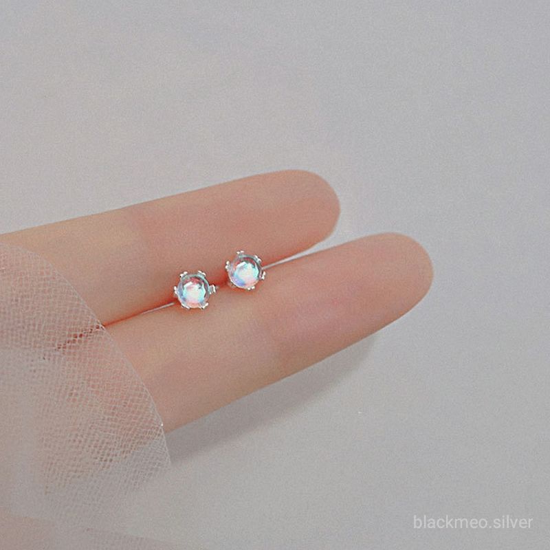 Bông tai đá moonstone nhân tạo chuôi bi bạc S925