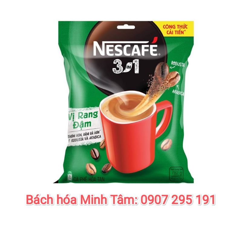 Cà phê rang xay hòa tan Nescafé 3in1 vị rang đậm màu xanh (Bịch 46 gói x 17g)