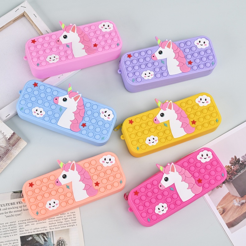 Unicorn Pop It Hộp Đựng Bút Bằng Silicon Mềm Dễ Thương Cho Bạn Gái