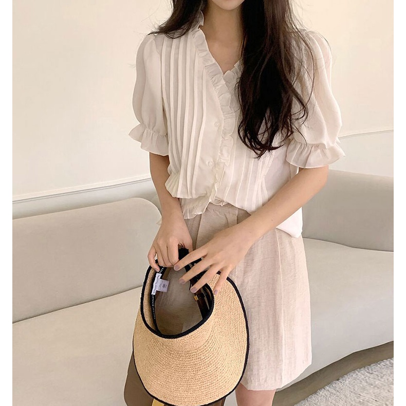 Áo Sơ Mi Ngắn Tay Xếp Ly Thanh Lịch 49307