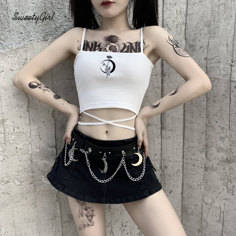Áo tank top hoạ tiết hoa thêu phong cách punk