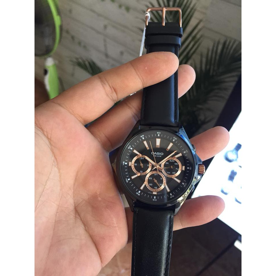 Đồng hồ nam Casio MTP-E303BL-1A2VDF Dây Da Màu Đen - Mặt 6 Kim Cá Tính