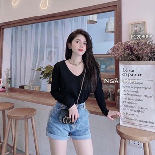 Áo thun giấy cổ tim tay dài!