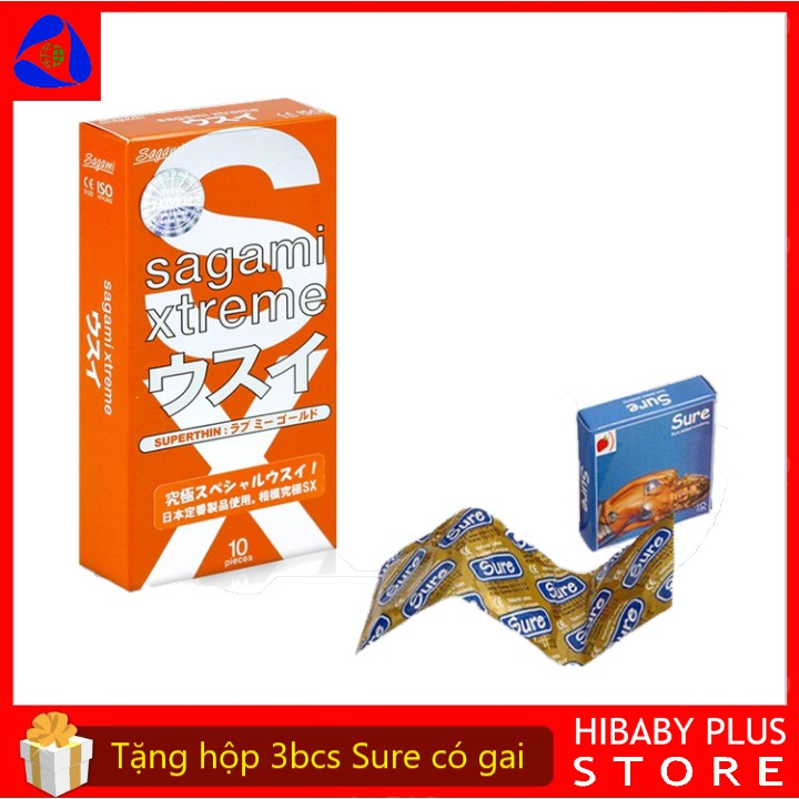 Bao cao su SAGAMI Love Me Orange Hộp 10 chiếc tặng hộp 3 chiếc Sure gai (Hibaby+ Store)