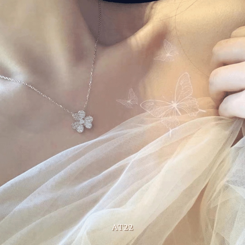 Bộ trang sức, Set Dây chuyền, Bông tai cỏ ba lá may mắn đính đá cao cấp sáng đẹp nữ tính sang trọng Mely - HA75