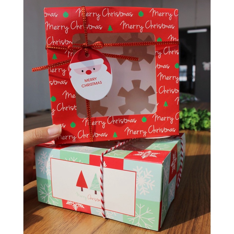 Hộp đựng bánh hoạ tiết NOEL/ GIÁNG SINH size 16x16x8 cm, hộp quà tặng đựng bánh kẹo-Khách tự gấp hộp