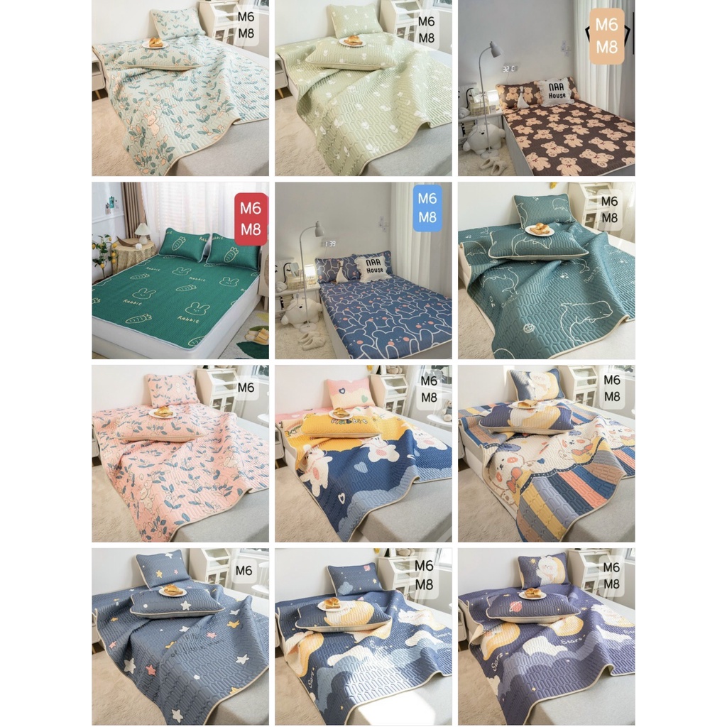 Chiếu điều hòa cao su non - gấu tim nâu- kích thước 1m6/1m8/2m2