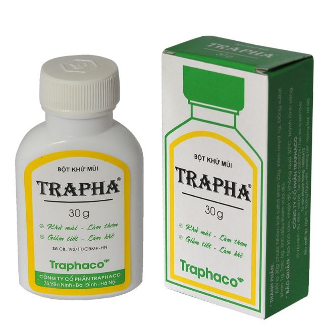 BỘT KHỬ MÙI TRAPHA NGĂN MÙI HÔI CHÂN HÔI GIÀY HÔI NÁCH LÂU NĂM LỌ 30G (MP3)