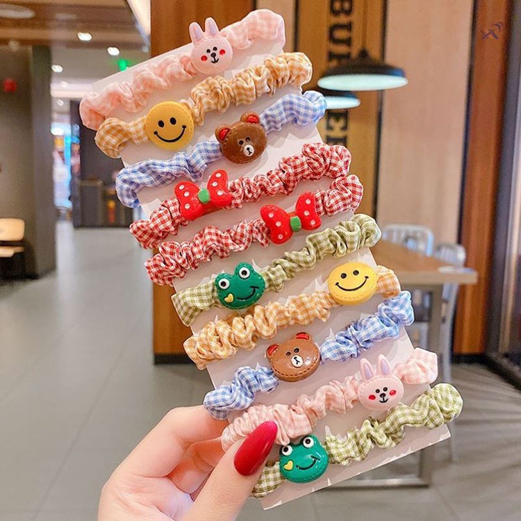 Set 10 Dây Buộc Tóc Bằng Nhựa Hình Hoa Cúc / Trái Cây Dễ Thương Cho Nữ