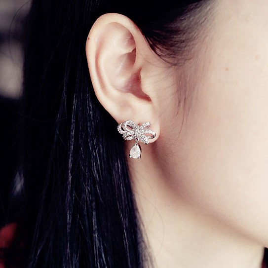 Bông tai nơ đính đá pha lê cao cấp hàng chuẩn 100% loại 1 - Mely 1515