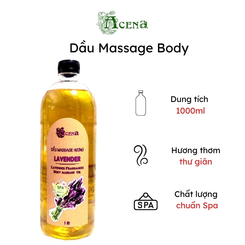 Dầu Massage Body Lavender ACENA 1000ml Dưỡng Da, Xoa Bóp Thư Giãn