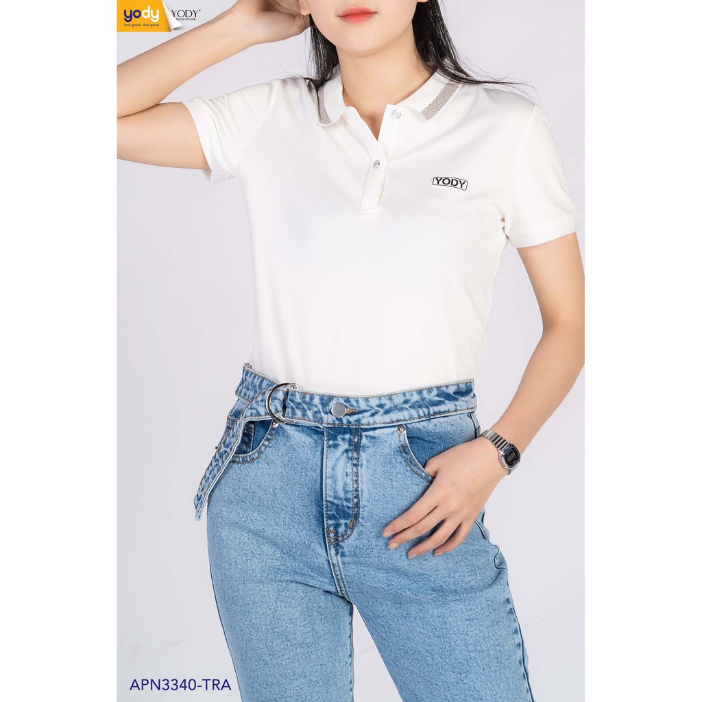 Áo phông Polo YODY nữ basic trơn trắng phối cổ công sở cao cấp cotton tay ngắn 7 màu Pique Mắt Chim phối bo APN3340