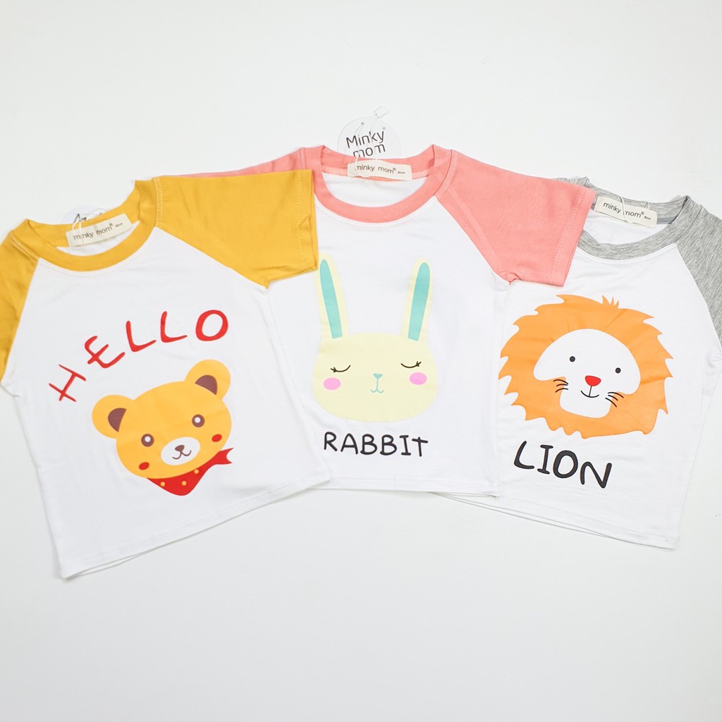 [SALE] Áo Thun Bé Trai, Bé Gái Minky Mom Vai Vải Thun Lạnh Giáp Lăng Họa Tiết Động Vật Ngộ Nghĩnh MKMA2109