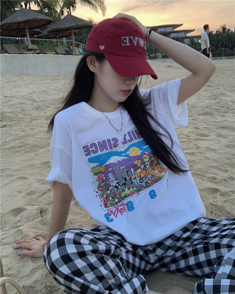 Áo Thun Cotton Nguyên Chất Ngắn Tay Dáng Rộng In Hình Truyện Tranh Phong Cách Mới Mùa Hè 533