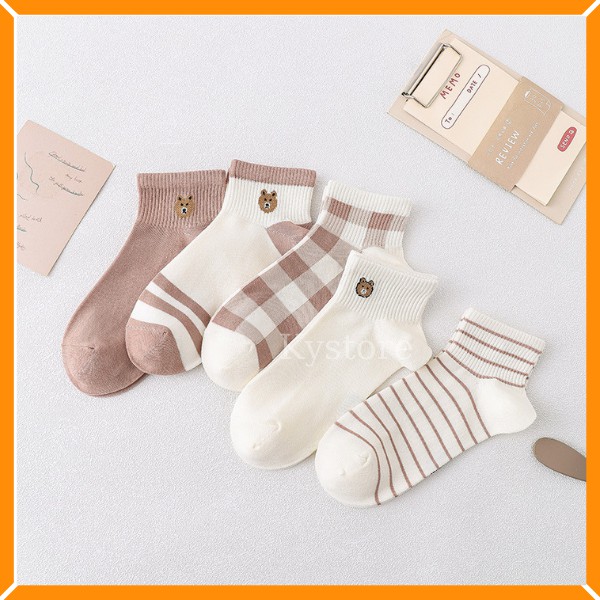 Tất nữ Hàn Quốc cổ cao, vớ dễ thương set tất cổ cao nữ 5 đôi hàn quốc cute Kstore
