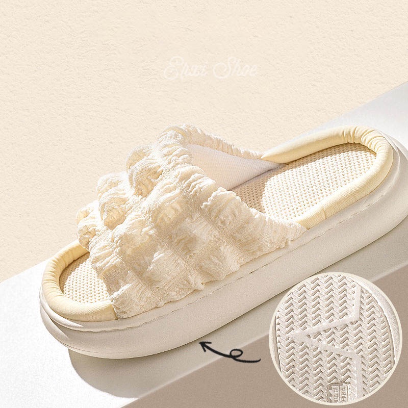 Dép Đi Trong Nhà Đế Dày Bằng Vải Lanh Cho Nữ