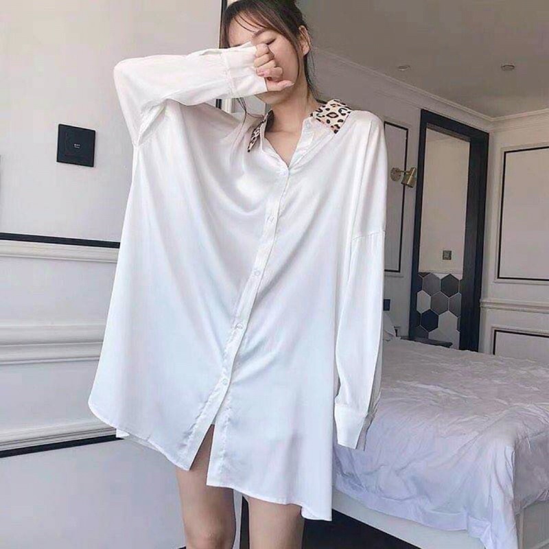 Đầm ngủ sơ mi tay dài lụa satin cao cấp quảng châu 7